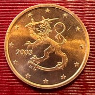 2 Cent Münze Finnland 2003 Unziruliert, frisch aus Originalrolle