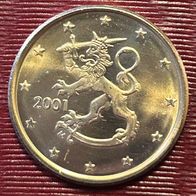 5 Cent Münze Finnland 2001 Unziruliert, frisch aus Originalrolle