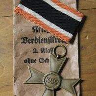 Original Kriegsverdienstkreuz o. Schwerter 2. Kl. m Tüte Gottlieb&Wagner 52 gepunzt