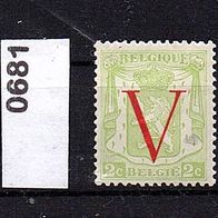 K614 Belgien Mi. Nr. 681 Wappenzeichnung 2 ct + rot- Aufdruck V o