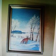 Gemälde Rehe Winterlandschaft
