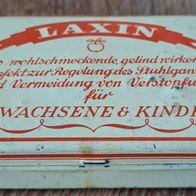 uralte Blechschachtel / Büchse "Laxin -Konfekt zur Stuhlgangregelung" ca. 1925 ?