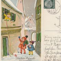 AK Neujahrsgrüße - Kinder im Schnee in Farbe - von 1938/39