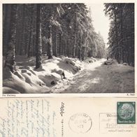 AK Der Waldweg im Schnee - Hannoverscher Stieg zum Brocken - s/ w von 1940 Großformat