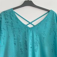 Damen T-Shirt türkis mit gekreuzten Bändern Glitzerschrift 40/42 Gina Benotti