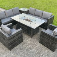 Fimous Rattan Garten Eckmöbel Gas Feuergrube Esstisch Gas Heizung Sets