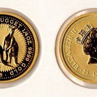Australien 25 Dollars 1998 Kangaroo 1/4 Oz .9999 Gold Stgl. Max. 51.327 Ex. RAR