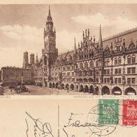 AK München Marienplatz mit Rathaus und Frauenkirche s/ w von 1926