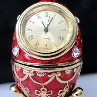 Schmuck-Ei nach Faberge Art mit Uhr Gold/ Rot mit echten Swarovski Steinen