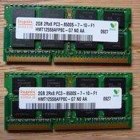 2 x Hynix 2GB 2Rx8 PC3-8500S-7-10-F1 RAM-Speicher f. PC/ Laptop