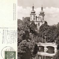 AK Donaueschingen Stadtkirche mit Schützenbrücke - s/ w von 1962