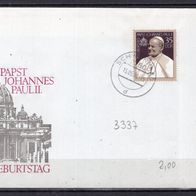 DDR 1990 70. Geburtstag von Papst Johannes Paul II. MiNr. 3337 Ersttagsstempel Schwer