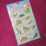 NEU 3D Sticker Dino Saurier Pop-Up Bogen Aufkleber Stickerbogen Deko Urzeit Tier