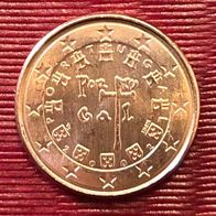 1 Cent Münze Portugal 2002, Unzirkuliert, frich aus Originalbeutel