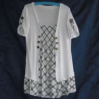 Langes Shirt Mini-Kleid 2-lagige Optik Cardigan + Shirt weiß-schwarz Gr.S