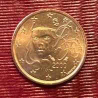 1 €-Cent Münze Frankreich 2000 Unziruliert, frisch aus der Originalrolle