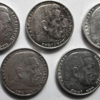 5x 5 Reichsmark 1936 - 1937 Paul von Hindenburg (2)