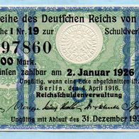 Zins - Kupons der Anleihe 1916 Buchstabe e 5 Mark (Zust. 1)