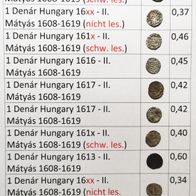 11x 1 Denar Silbermünzen - II. Matyas