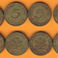 5 Pfennig Bank Deutscher Länder 1949 D + F + G + J kompl. Satz