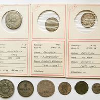 9x Altdeutschland Silbermünzen Mark, Reichsmark, Groschen, Reichstaler