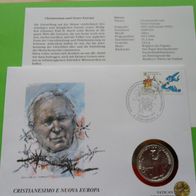 Vatikan 1990 1000 Lire Silber als Numisbrief Papst Paul II. Christentum Europa