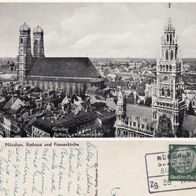 AK München Rathaus und Frauenkirche - s/ w Bahnpost 30er Jahre