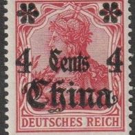 Deut. Post in China: 1905, Mi. Nr. 30, 4 C auf 10 Pfg. Germania, * / MH