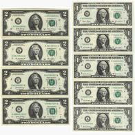 Banknoten USA - 1 $ 2003 - 2017 + 2 $ 2013 - 2017