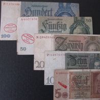 Reichsbanknote + 100 + 50 + 20 + 10 + 5 + Mark + 1929 / 1935 / 39 +