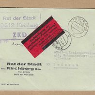 Los von 23.04 ZKD Dienstbrief aus Kirchberg als einfache Sendung befördert 1967