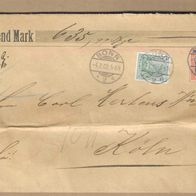 Los von 24.04 Briefumschlag aus Bonn nach Köln 1902 Wertbrief