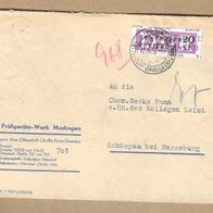 Los von 24.04 ZKD Dienstbrief aus Medingen nach Schkopau 1957