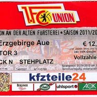 Ticket 1. FC Union Berlin vs Erzgebirge Aue 7. 4. 2012 Deutschland BSG Wismut