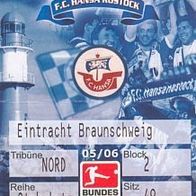 Ticket FC Hansa Rostock vs BTSV Eintracht Braunschweig 26.8.2005 Eintrittskarte