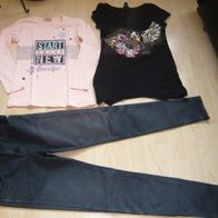 3 Mädchen Bekleidungspaket Drdenim Jeans Hose Langarmshirt H&M Shirt Pailletten 36/38