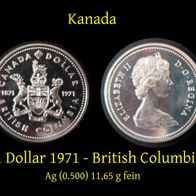Kanada, Canada - 1 Dollar 1971 British Columbia AG Silber 0.500 / 11,65 fein