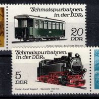 DDR 1525 Mi 2629 - 2632 postfrisch, zwei Dreierstreifen Schmalspurbahn