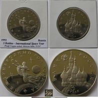 1992-Russia, 3-Ruble commemorative coin-International Space Year, Proof-like