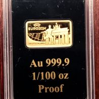 Goldbarren Fußball UEFA 2024 - 999,9 Gold 1/100 oz mit Echtheitszertifikat Proof