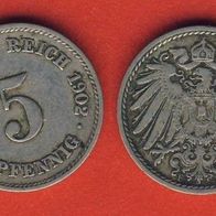 Kaiserreich 5 Pfennig 1902 F
