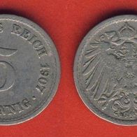 Kaiserreich 5 Pfennig 1907 F