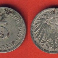 Kaiserreich 5 Pfennig 1907 J