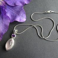 Rosenquarz, Amethyst, Saphir Anhänger + Ketten Silber 925