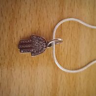 Halskette mit Anhänger Charms Amulett S925 Silber Hand der Fatima ungetragen