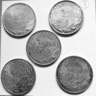 5x 25000 Lei 1946 Silbermünzen aus Rumänien Mihai I (1)