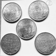 5x 25000 Lei 1946 Silbermünzen aus Rumänien Mihai I (2)