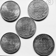 5x 25000 Lei 1946 Silbermünzen aus Rumänien Mihai I (8)