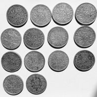 14x 50 Bani, Lei Silbermünzen Romania Carol I 1900-1914