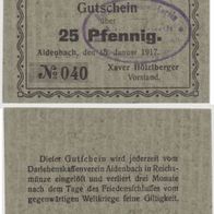 Aidenbach-Notgeld-25-Pfennig-15.01,1917-selten 1. Ausgabe-Nr.040 rechts bündig